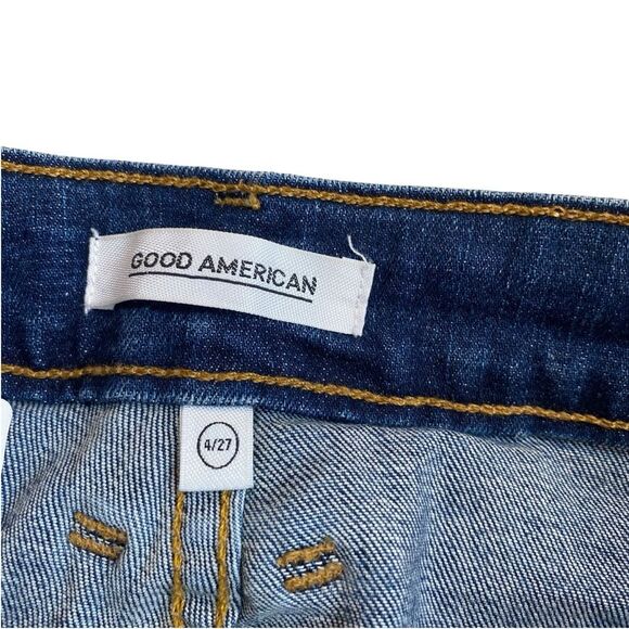 Good‎ American Women’s 4/27 Straight Leg Stripe Ankle Jean Dark Wash Stretchy - Picture 3 of 11